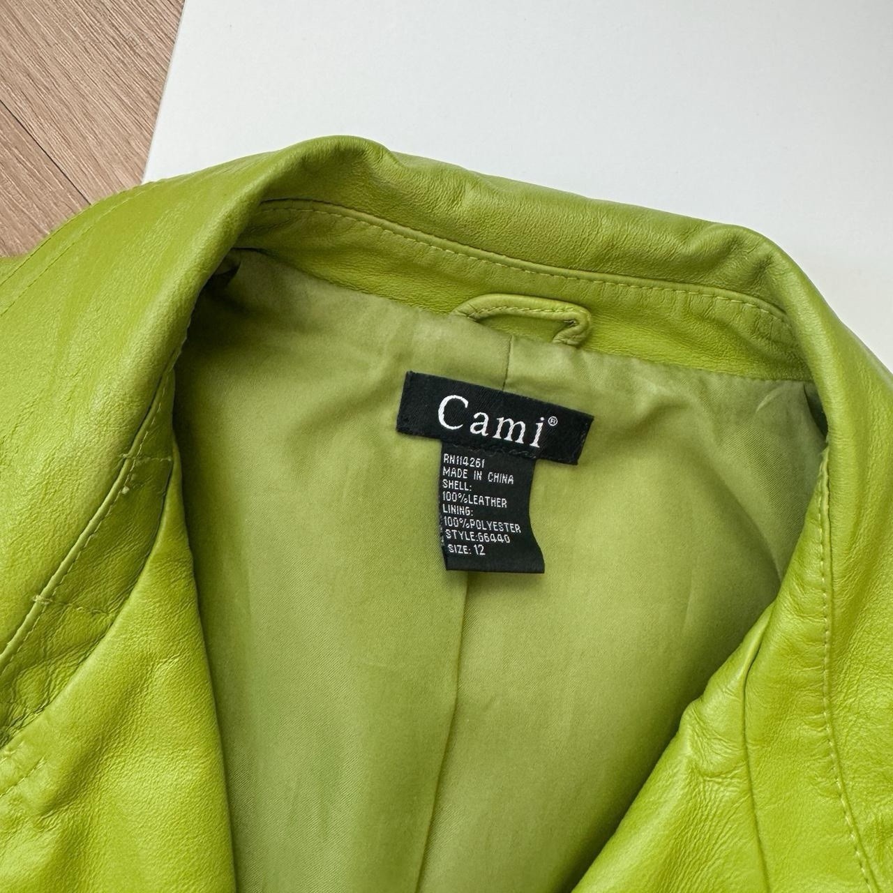 Green Leather Jacket Medium Button Up Vintage Y2K… - image 5