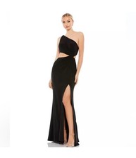 Mac Duggal Ieena Black One Shoulder Gown NWT Size 4 Open Waist Back Zipper Grea