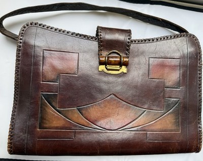 Vintage edwardianische handgefertigte Leder Art Deco Handtasche/Dokumentenmappe sehr guter Zustand