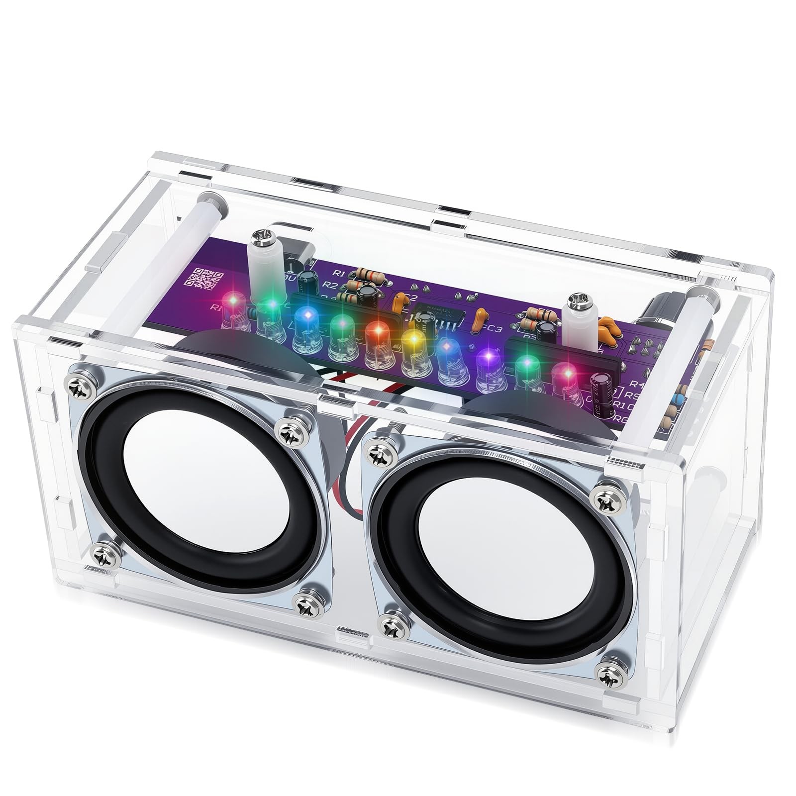 DIY Bluetooth Speaker Kit with LED Light Show - Acrylic Case Dual Speaker...