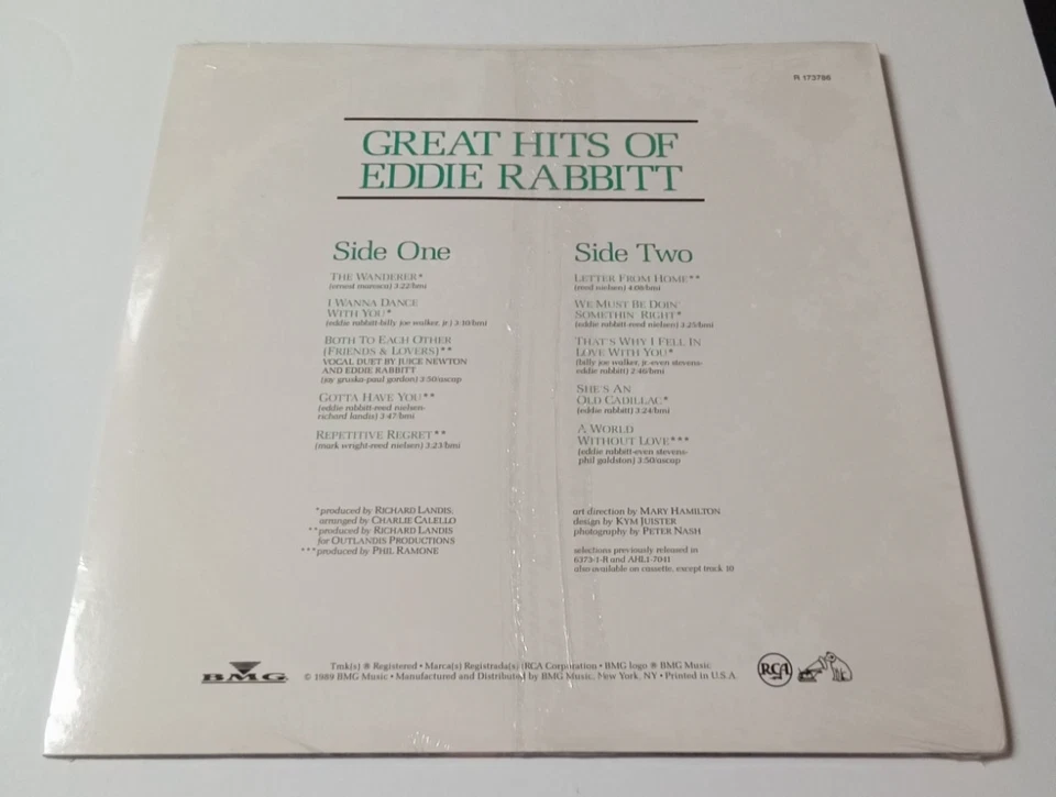 Greatest Hits of Eddie Rabbitt R 173786 Vinyl Record Club Edition NEW SEALED - Image 2 of 4