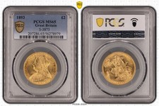 1893 Great Britain Victoria Gold £2 Sovereign MS65 Graded By PCGS