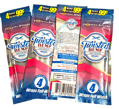 Wraps Twisted 100% Natural Non GMO  - 4 Packs - 2 Wraps Each - Tropical Breeze