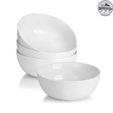 20 oz White Ceramic Cereal Bowls Set of 4 Stackable Microwave Safe