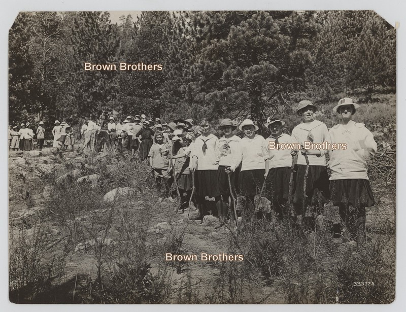 Vintage 1910-20s Girl Guides in Skirts & Neckerchiefs Head Out On A Hike Photo