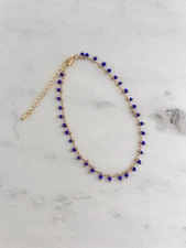 Beaded Chain Anklet Blue Beads Anklet 14K gold Plated Chain Anklet Dainty Anklet