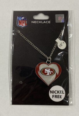 San Francisco 49ers Football Team Heart NFL Charm Silver 22'' Necklace Packaged