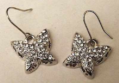 silberfarbene Ohrstecker Schmetterling Kristall Diamant *4591