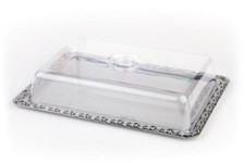 Tablett mit Haube Servierplatte Kuchenplatte Dekorrand Edelstahl 420x310x80 mm