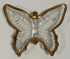 Vintage Clear Glass w Gold Tone Rim Butterfly Trinket Jewelry Dishes EUC