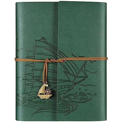 Leather Notebook Journal, Travel Journal with 2 Pockets, Vintage A5 GREEN