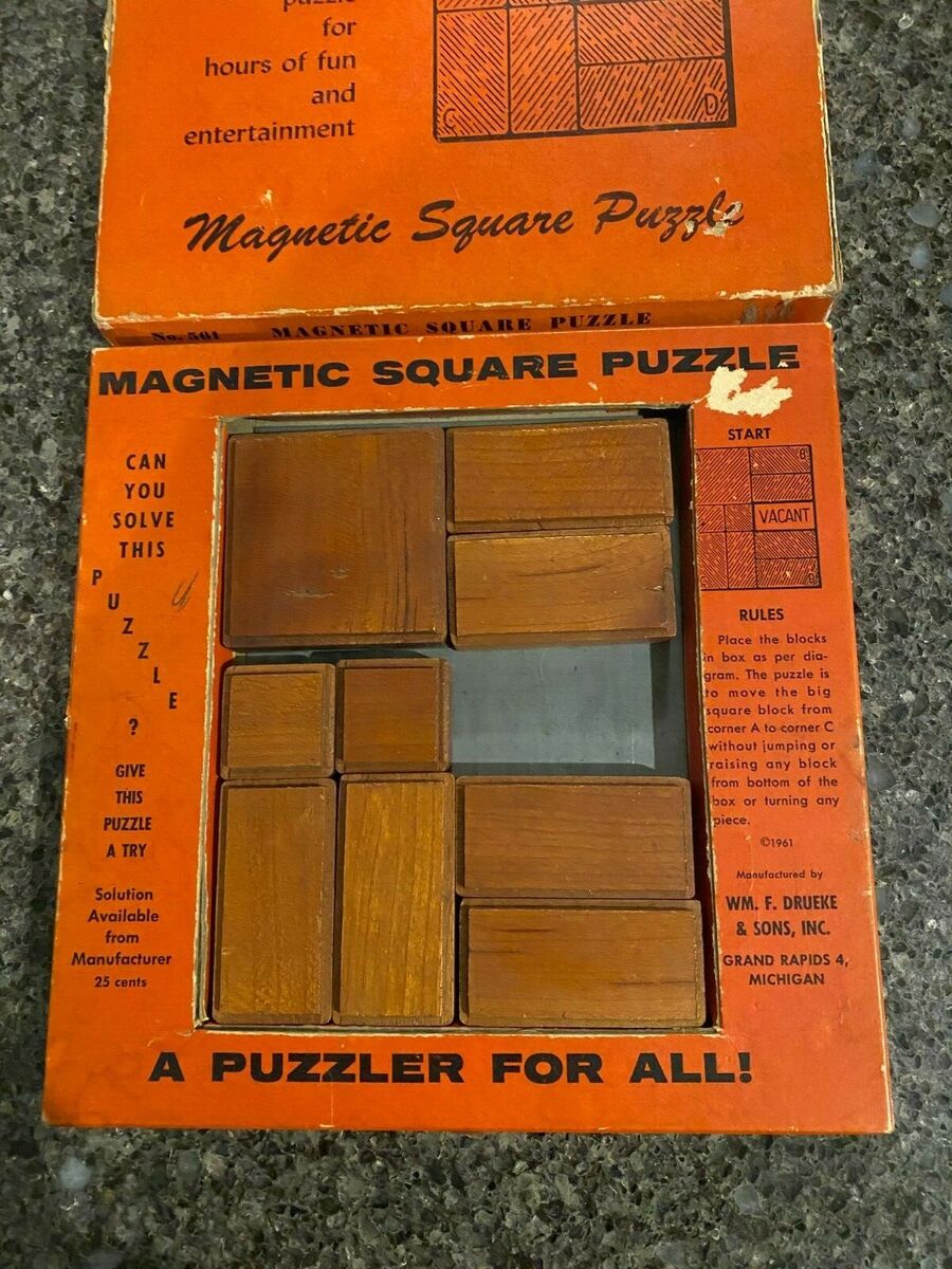 Dureke & Sons Wood Magnetic Square Solitaire Puzzle 1961