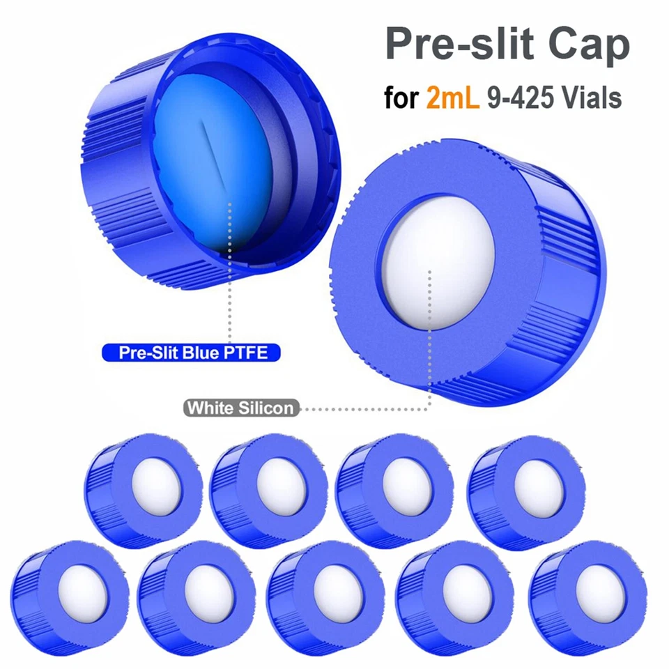 6000-Thread Screw Cap Blue PTFE&White Silicone Pre-Slit Septa fit 9-425 2ml Vial - Image 4 of 4
