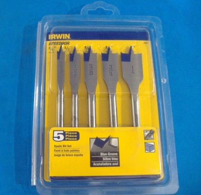 FIVE PIECE IRWIN SPEEDBOR SPADE WOOD PADDLE BIT #88885 BLUE-GROOVE