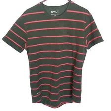 BYLT Shirt BYLT Drop Cut Lux Striped Shirt Men M Dark Green Pink Tee Shirt Men