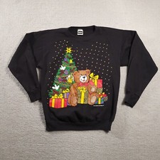 Vintage 80's Tultex Glitter Sweatshirt Adult XL USA Christmas Tree Bear Womens