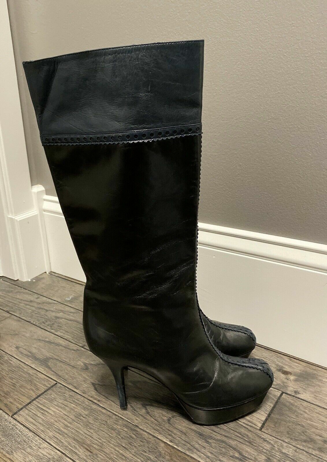 Stivali donna Yves Saint Laurent Tribute Platform 38 5 pelle blu nero 8 5