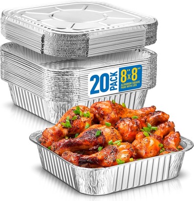 20 Pack 8x8 Aluminum Pans with Lids for Cooking, Baking & Roasting