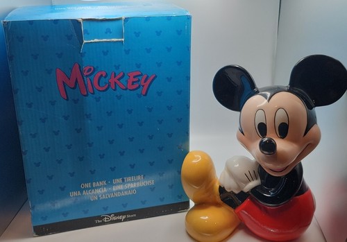 Vintage The Disney Store Mickey Mouse Glass One Bank Coin Piggy Money Bank - 第 1/6 張圖片