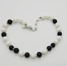 Vintage Black & White Beaded necklace signed Japan 15 in