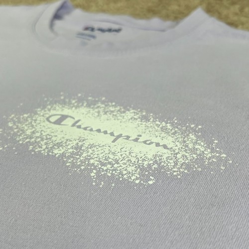 CHAMPION Lavender Short Sleeve Logo Graphic Print Crew Neck T-Shirt Girls L 90s - Picture 7 of 16