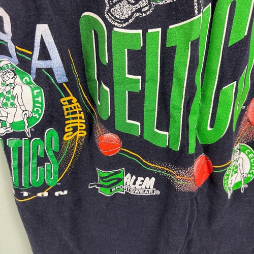 Vintage 90s Salem Sports Boston Celtics Aerial Assault AOP Black T-Shirt Sz Med - Picture 10 of 11