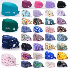 Print Scrub Nurse Hat Surgical Nurse Cap Doctor Cotton Bouffant Head Cover Hats