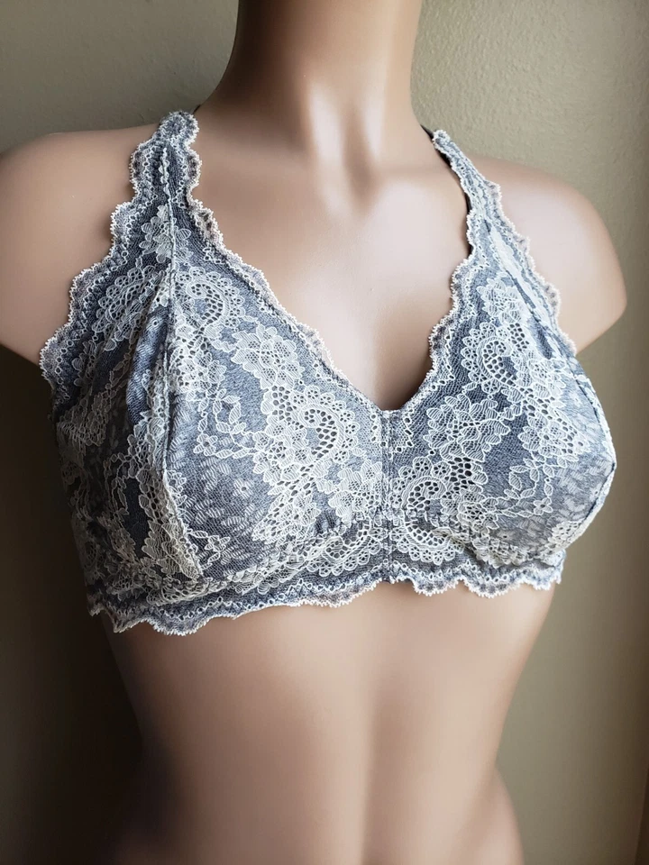 Bralette Felina C3995 Gris y Blanco Encaje Inalámbrico Sin Acolchado Espalda Corredora Talla XLarge Foto 4 de 4