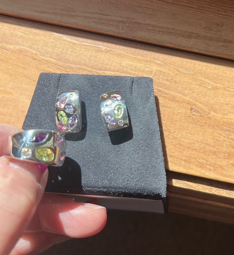 Multi Gemstone Sterling Silver Dome Shape Ring An… - image 3