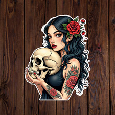 Pinup Girl Sticker Vinyl Decal Woman Gothic Rockabilly Skull Tattoo Black Hair Pinup Girl Sticker Vinyl Decal Woman Gothic Rockabilly Skull Tattoo Black Hair