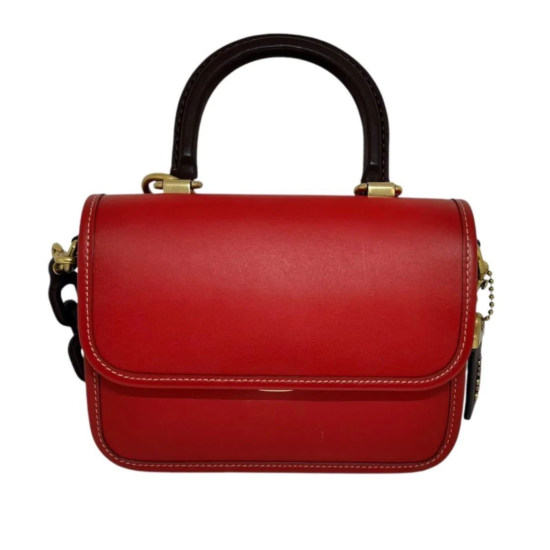 COACH Rogue Top Handle Colorblock Brick Red Multi C6860 with Tea Rose Charm