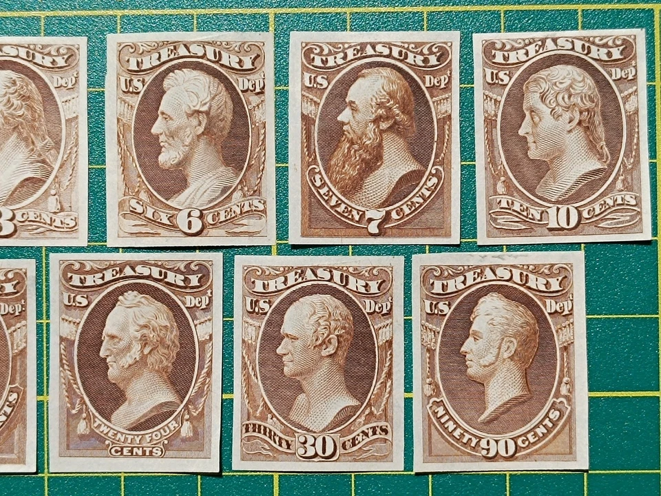 US Stamps,Treasury Dept.,#O72P3-O82P3 Official Trial Color PROOF on India, VF - Image 4 of 4