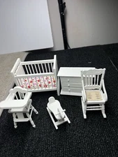 Beautiful Miniature Doll House Home Decor White Ornate 5 Piece Nursery