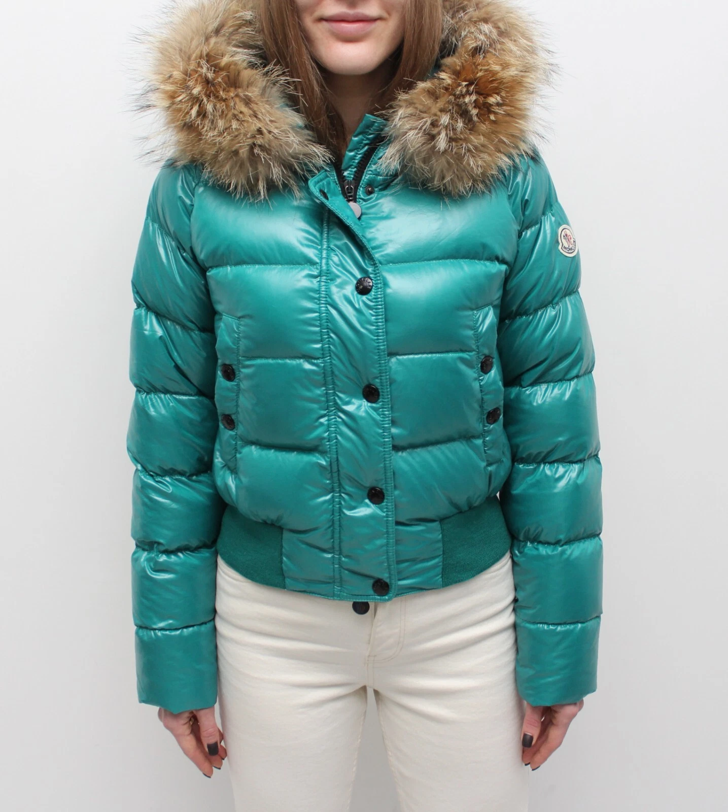 Giubbotto piumino trapuntato donna MONCLER Alpin con cappuccio bordo vera pelliccia RARO 1 ~S