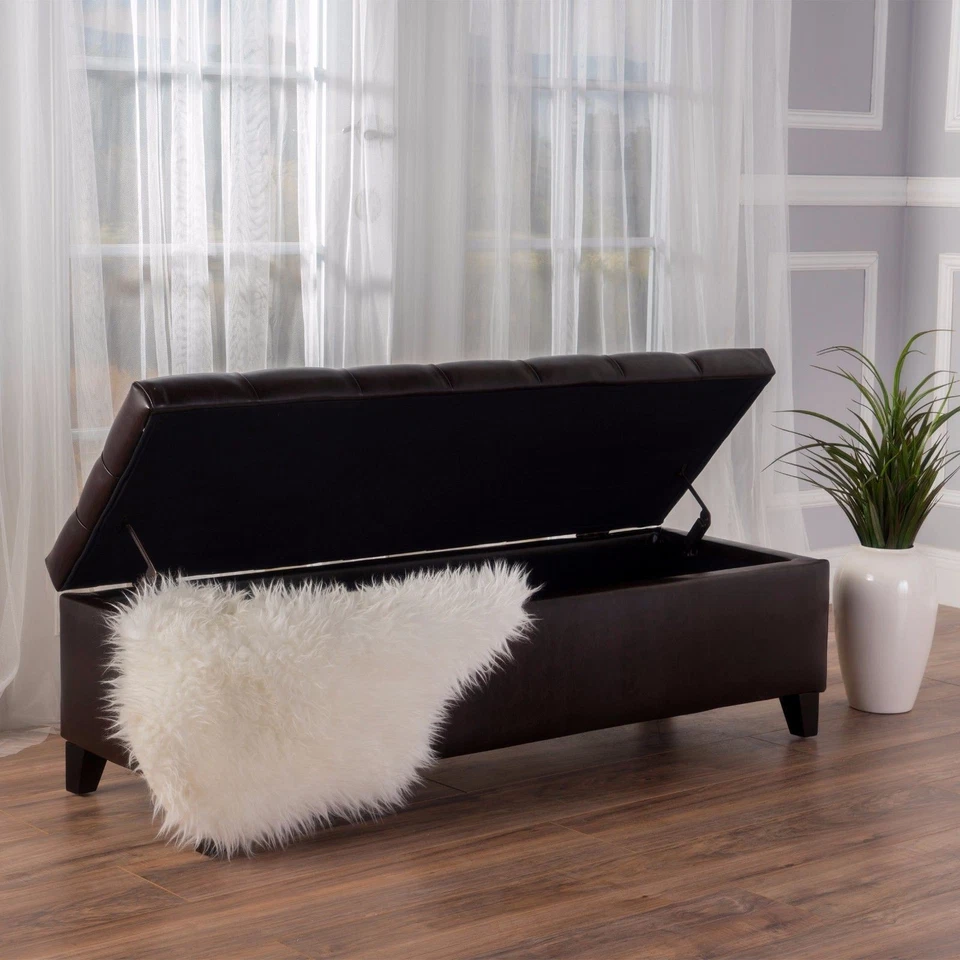 Charleston Contemporary Button-Tufted Fabric Storage Ottoman Bench - Image 3 of 4
