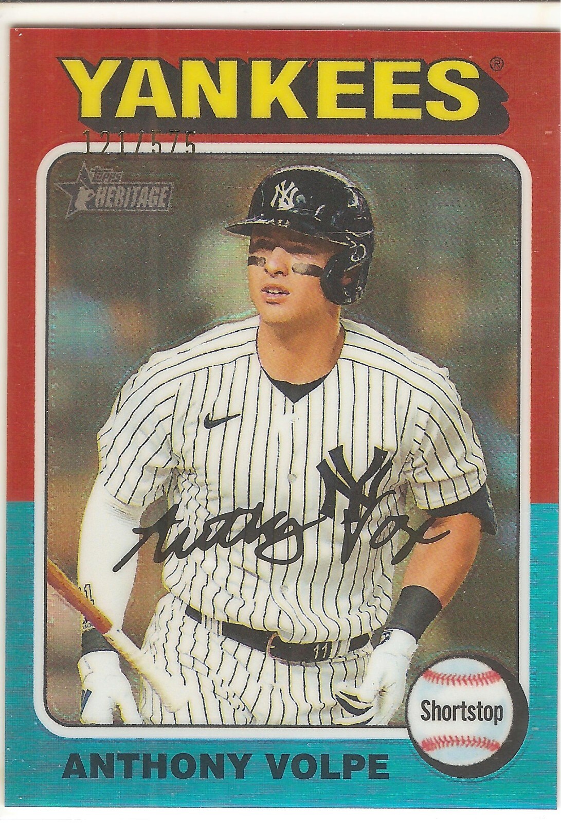 2024 TOPPS HERITAGE ANTHONY VOLPE CHROME REFRACTOR BASEBALL CARD /575