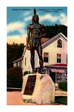 Postcard Statue of Massasoit Protector of the Pilgrims  Plymouth Mass  C-16