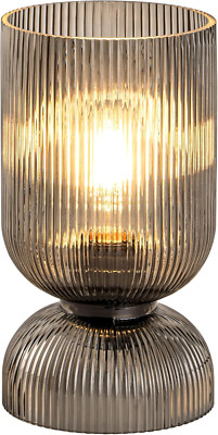Modern Table Lamp,Glass Mid Century Lamp with Smoky Gray Glass Shade, Bedside La
