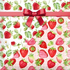 12 Sheets Strawberry Wrapping Paper, 20x27in Strawberry Patterns Gift Wrap Pa...