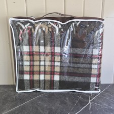 Faribo Brown Plaid Throw Stadium Blanket Faribault Woolen Mill 50x60 Carry Case