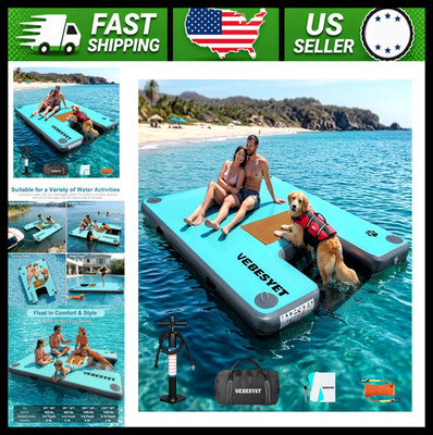 Inflatable Floating Dock with Dog Ramp or Soft Ladder, Non-Slip PVC