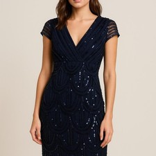 Marina Navy blue sequins evening Art Deco dress sz 8 1920's inspired