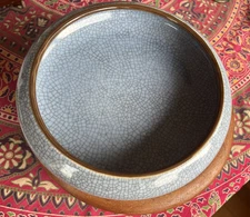 Vintage Replica Of Quing Dynasty Low Bowl Crackle Glaze Blue Brown Lobed Rim