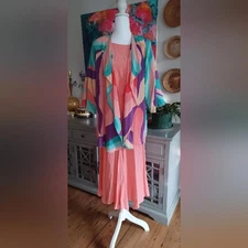 Yolanda Lorente 100% Handpainted Silk Cardigan and Skirt Set with Scarf