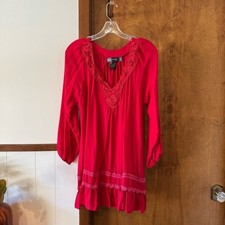 Urban & Mango Earthy Red 100% Cotton Lace Trim Boho Tunic Top Women's Large