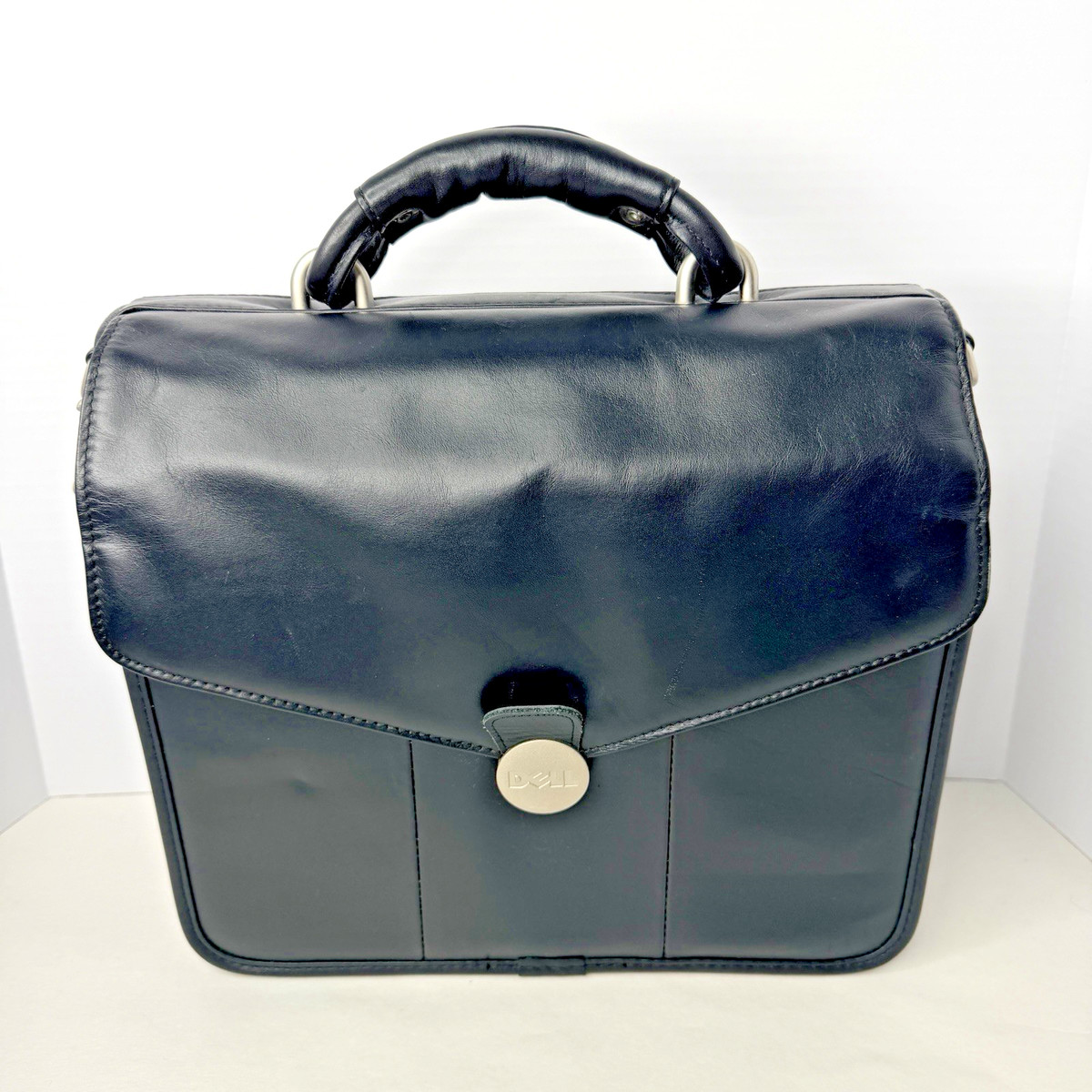 Dell Computer Black Leather Laptop Brief Case Large Bag (No Shoulder Strap)