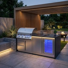 Mobile Gartenküche BBQ / Outdoorküche mit Gasgrill & Kühlschrank | Grillstation