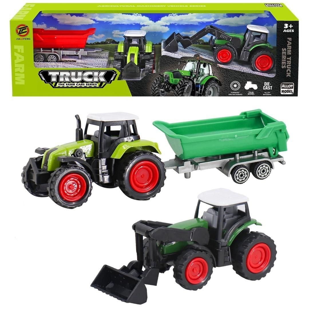 Farm Set 2 x Tractor with Trailer Model Toy Diecast Moving Parts 1:60-1:87 Scale