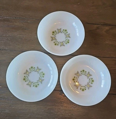 Vintage Anchor Hocking Green Meadow Floral Cereal Soup Bowls 6 1/2” SET OF 3