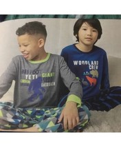 EDDIE BAUER 4 PIECE SLEEP SET BOYS Size S 7/8 2-SHIRTS, 2-FLEECE PANTS Blue B95